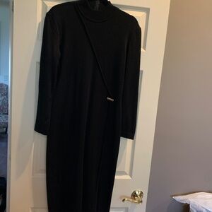 Nina Charles for Kasper ASL Black Mock Neck Midi Dress sz M